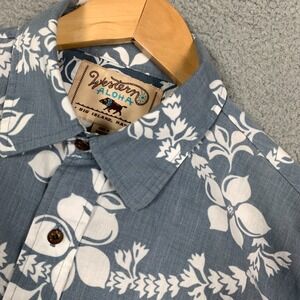 Western Aloha Shirt Men's Large L Blue/White Floral Short Sleeve Hawaiian Casual